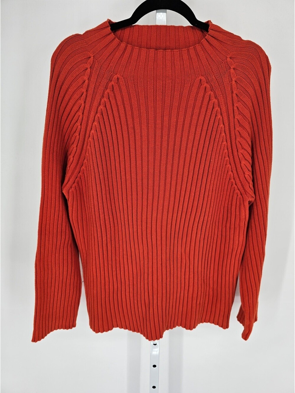 Jones New York Womens Sz XL 100% Cotton Mock Neck Ribbed Sweater Dark Orange